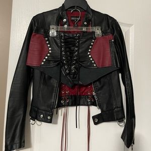Leather Jacket and Shorts Lace Up Set